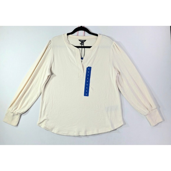 Buffalo David Bitton Tops - Buffalo David Bitton Cream Split Neck Puff Sleeve Knit Top Large NEW